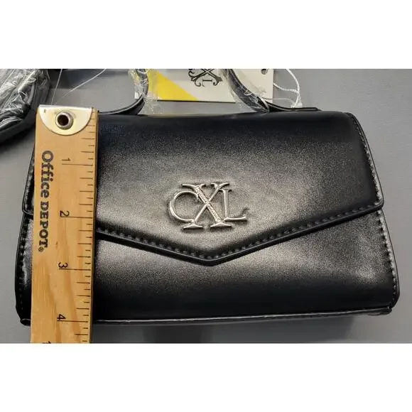 CXL by Christian Lacroix Crossbody Bag Womens Black Laine Matte Patent Purse - Picture 14 of 16